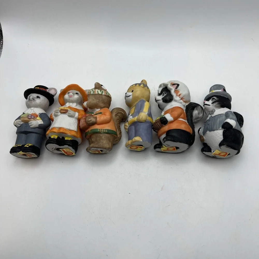 Vintage Brinn's Woodland Animals Thanksgiving Figurines Set of 6 Mice Skunk Bear